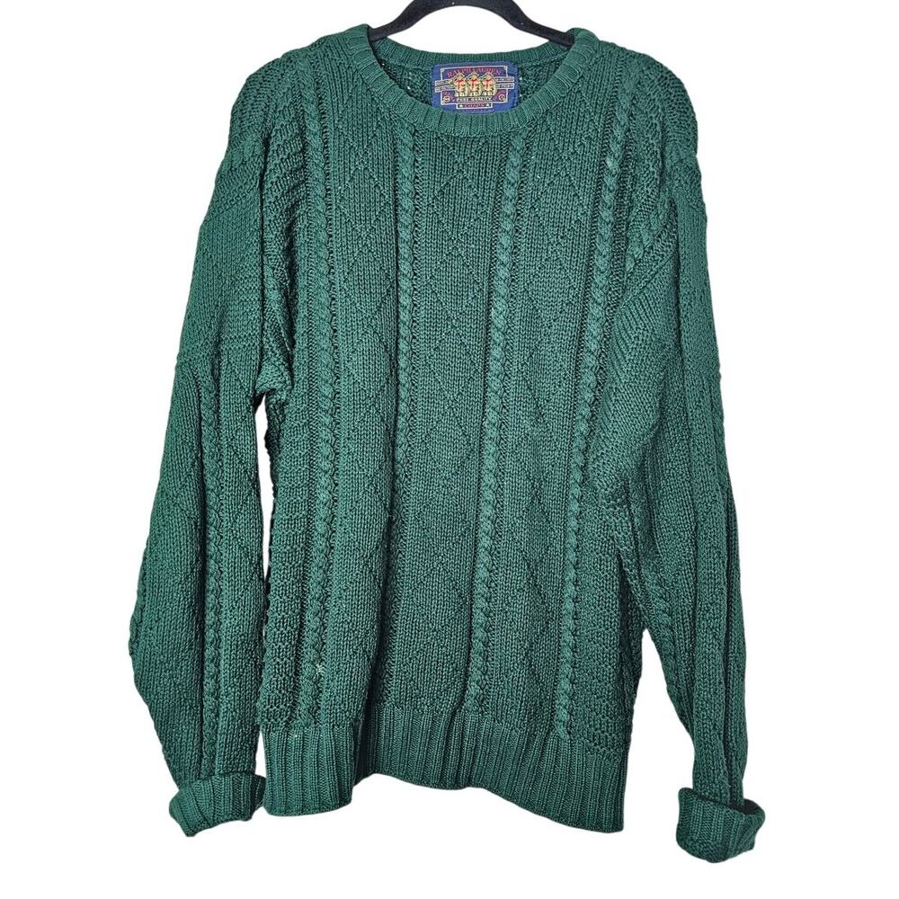 Vintage 90s Ralph Lauren Chaps L Hunter Dark Green Cotton Cable Knit Sweater